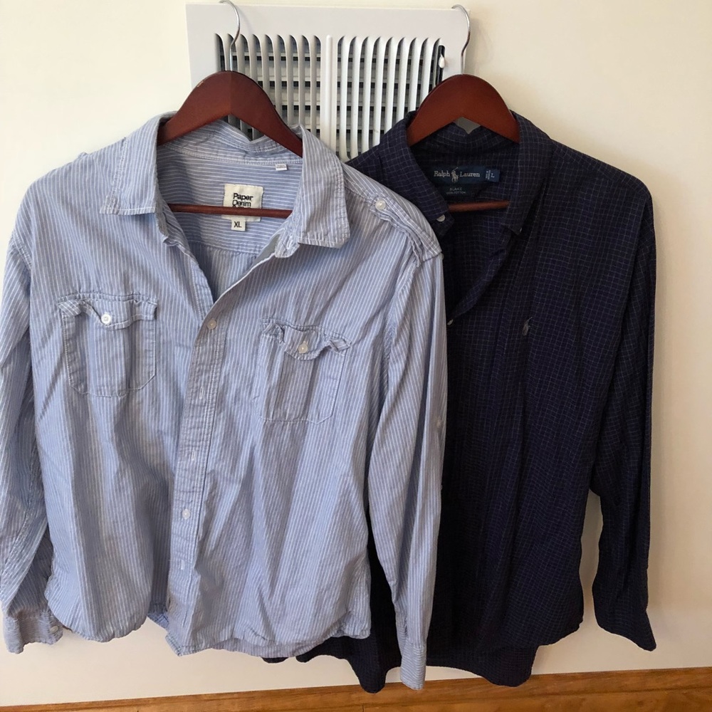 Two Blue Button Up Men’s Shirts, Large